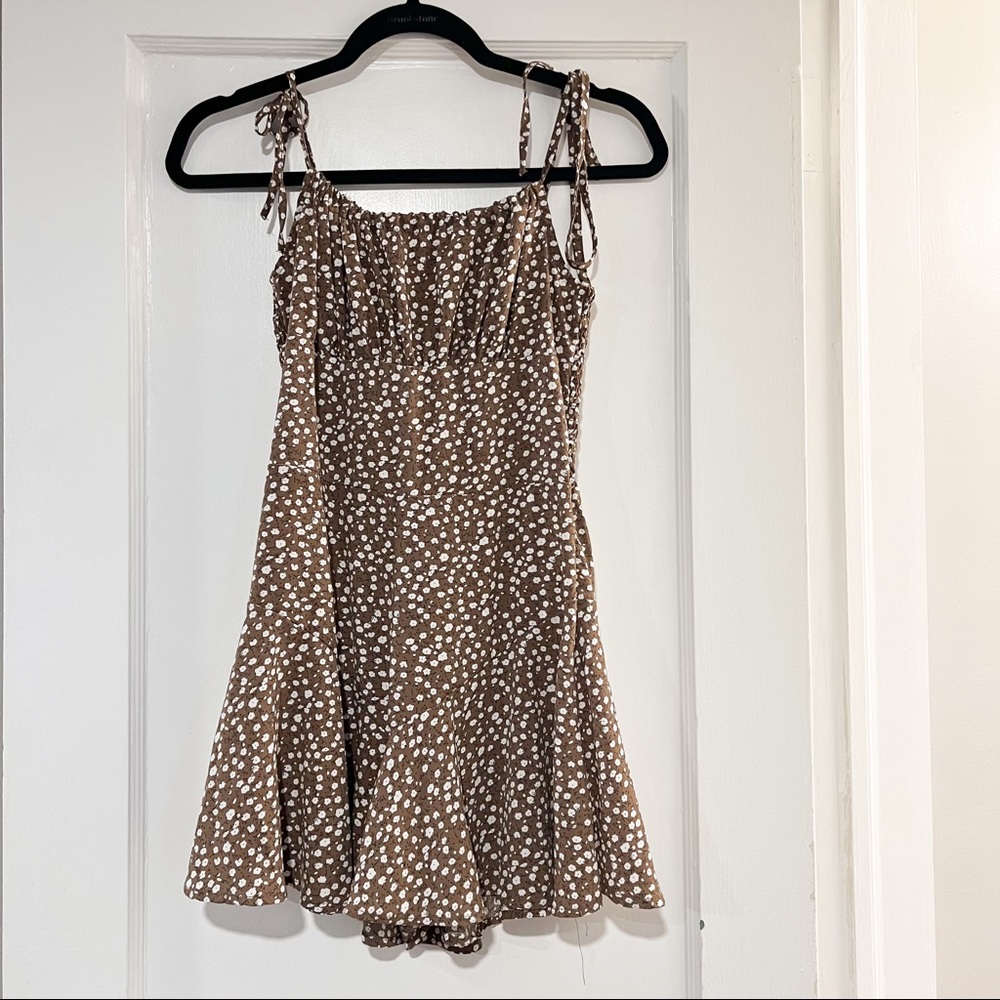 Floral Khaki Brown White Summer Spring Mini Dress Size S